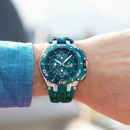 Festina F20755/3 Montre Homme Chronographe Quartz Bracelet Silicone Vert Étanche 20 ATM Style Sport Performance