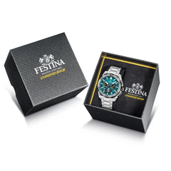 Festina F20724 6 Montre Homme Chronographe Quartz Cadran Turquoise Bracelet Acier Inoxydable Style Sportif Performance et Élégance Quotidienne