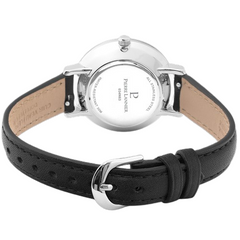 Pierre Lannier 034N633 Montre Femme CHOUQUETTE Argentée – Cadran Soleil Noir, Bracelet Cuir Noir, Quartz