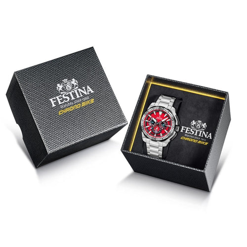 Festina F20724 5 Montre Homme Chronographe Quartz Cadran Rouge Bracelet Acier Inoxydable Style Sportif Performance et Élégance Quotidienne