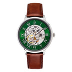 Pierre Lannier 323D174 Montre Homme Automatique Bracelet Cuir Marron Cadran Squelette Vert – Élégance Premium, Mouvement Automatique & Style Intemporel