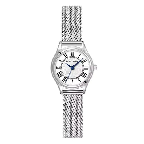 Pierre Lannier 020L601 Montre Femme Pya Bracelet Milanais Acier Argenté – Cadran Blanc à Chiffres Romains, Mouvement Quartz & Élégance Classique