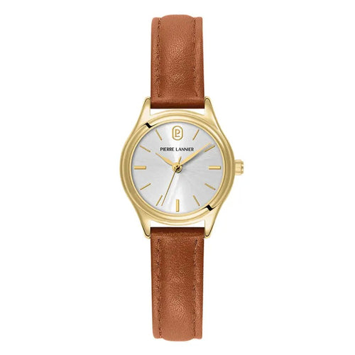 Pierre Lannier 021K524 Montre Femme Pya Bracelet Cuir Camel – Cadran Gris Soleil, Mouvement Quartz & Élégance Intemporelle