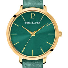 Pierre Lannier 038J577 Montre Femme CHOUQUETTE – Cadran Vert Soleil, Bracelet Cuir Vert, Quartz