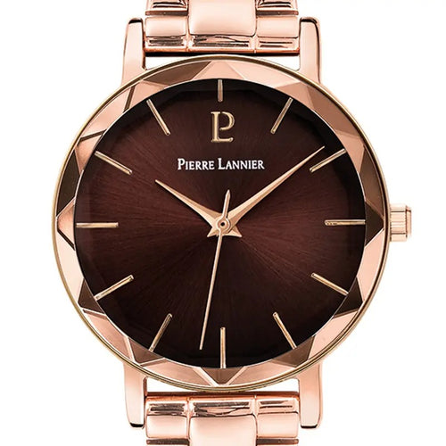 Pierre Lannier 012P988 Montre Femme Multiples Bracelet Acier Rose Doré – Cadran Marron Soleil, Mouvement Quartz & Élégance Raffinée