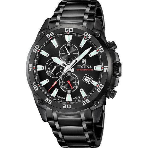 Festina F20735/3 Montre Homme Chronographe Quartz Bracelet Acier Inoxydable Noir Cadran Noir Étanche 20 ATM Élégance Sportive Précision Durable