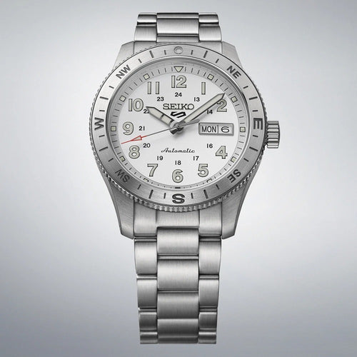 Seiko HDB007K1 Montre Homme Seiko 5 Sports Field Automatique - Cadran Blanc, Acier Inoxydable, Lunette Boussole, Étanche 100M, Confort et Précision au Quotidien