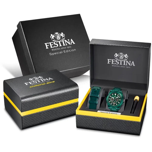 Festina F20730/1 Montre Homme Chronographe Quartz Édition Spéciale Bracelet Acier Vert Étanche 20 ATM Précision Élégance Sportive