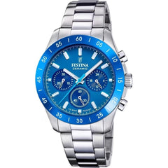 Festina F20693 4 Montre Homme Chronographe Cadran Bleu Lunette Céramique Bracelet Acier Inoxydable Élégance Sportive et Performance Quotidienne