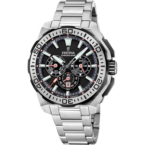 Festina F20724/7 Montre Homme Chronographe Quartz Cadran Noir Bracelet Acier Inoxydable Sport Étanche 20 BAR