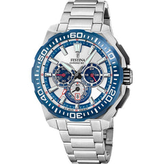 Festina F20724 1 Montre Homme Chronographe Quartz Cadran Argent Lunette Bleue Bracelet Acier Inoxydable Style Sportif et Performance Quotidienne