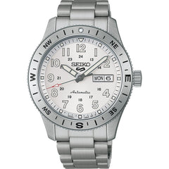 Seiko HDB007K1 Montre Homme Seiko 5 Sports Field Automatique - Cadran Blanc, Acier Inoxydable, Lunette Boussole, Étanche 100M, Confort et Précision au Quotidien