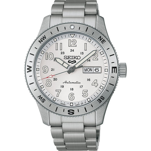 Seiko HDB007K1 Montre Homme Seiko 5 Sports Field Automatique - Cadran Blanc, Acier Inoxydable, Lunette Boussole, Étanche 100M, Confort et Précision au Quotidien