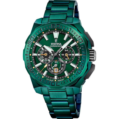 Festina F20730/1 Montre Homme Chronographe Quartz Édition Spéciale Bracelet Acier Vert Étanche 20 ATM Précision Élégance Sportive