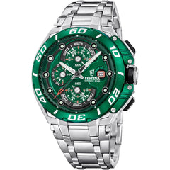 Festina F20754/5 Montre Homme Chronographe Quartz Bracelet Acier Inoxydable Argent Cadran Vert Étanche 20 ATM Style Sport Performance