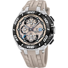 Festina F20755/2 Montre Homme Chronographe Quartz Bracelet Silicone Beige Étanche 20 ATM Élégance Sportive Haute Performance