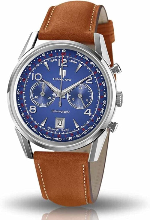Montre chronographe Lip Himalaya 40 pour homme – Cadran bleu, bracelet en cuir | Montre de luxe haut de gamme 671597 Homme LIP 
