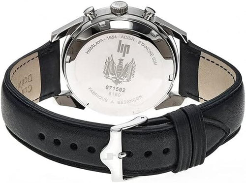 Montre chronographe Lip Himalaya 40 pour homme – Cadran noir haut de gamme, bracelet en cuir – Montre-bracelet de luxe Homme LIP 