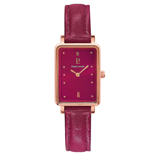 Montre Femme Ariane 050K955 en Acier Doré-Rose avec Cadran Framboise et Bracelet Cuir Femme PIERRE LANNIER 