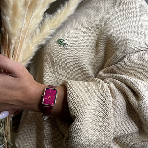 Montre Femme Ariane 050K955 en Acier Doré-Rose avec Cadran Framboise et Bracelet Cuir Femme PIERRE LANNIER 