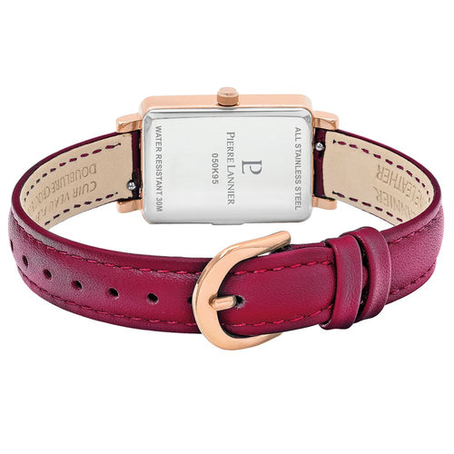 Montre Femme Ariane 050K955 en Acier Doré-Rose avec Cadran Framboise et Bracelet Cuir Femme PIERRE LANNIER 