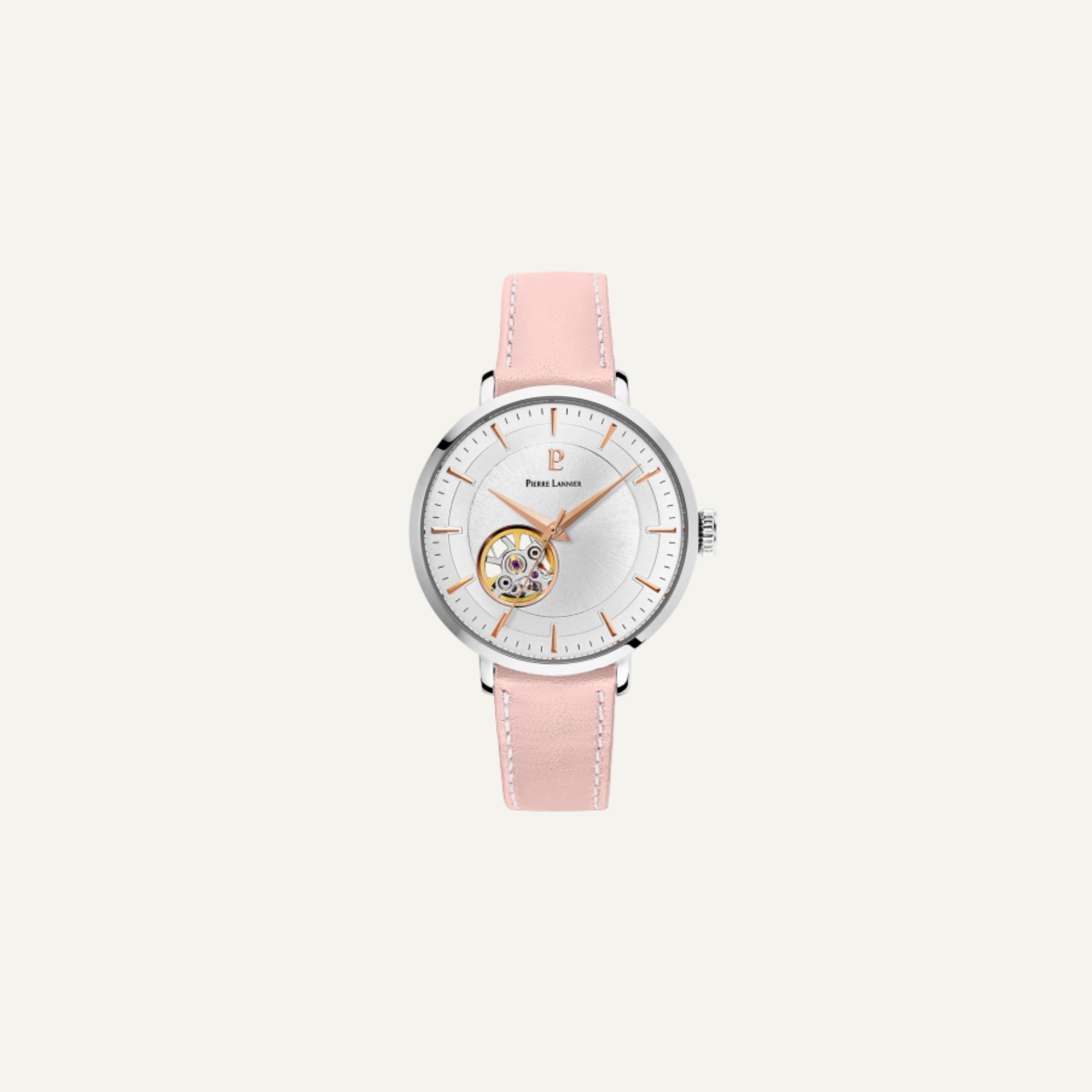 Montre Femme EOLIA Cadran argent 306F625 Automatique en Cuir Rose
