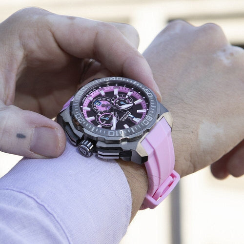 Montre femme Festina F20725/2, cadran noir et rose, boîtier en acier inoxydable, bracelet en silicone rose, chronographe, affichage de la date, mouvement à quartz, design sport Homme FESTINA 