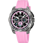 Montre femme Festina F20725/2, cadran noir et rose, boîtier en acier inoxydable, bracelet en silicone rose, chronographe, affichage de la date, mouvement à quartz, design sport Homme FESTINA 