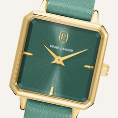 Montre Femme Leonor 072J577 en Acier Doré avec Cadran Vert et Bracelet Cuir Femme PIERRE LANNIER 