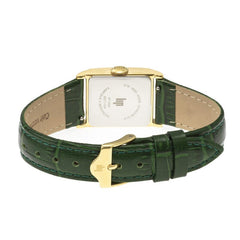 Montre femme Lip Churchill C18 671949, cadran argenté, boîtier doré, bracelet en cuir vert – Design rectangulaire classique et élégant Femme LIP 
