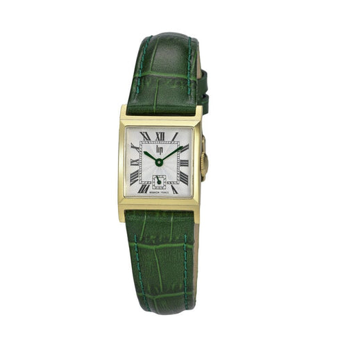 Montre femme Lip Churchill C18 671949, cadran argenté, boîtier doré, bracelet en cuir vert – Design rectangulaire classique et élégant Femme LIP 