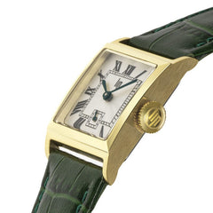 Montre femme Lip Churchill C18 671949, cadran argenté, boîtier doré, bracelet en cuir vert – Design rectangulaire classique et élégant Femme LIP 
