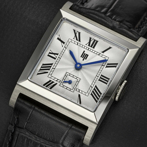 Montre femme Lip Churchill C26 671948, cadran argenté, bracelet en cuir noir – Design rectangulaire classique et élégant Femme LIP 