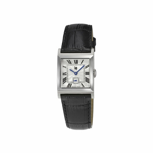 Montre femme Lip Churchill C26 671948, cadran argenté, bracelet en cuir noir – Design rectangulaire classique et élégant Femme LIP 