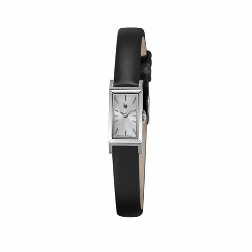 Montre femme Lip Churchill T13 671931, cadran argenté, bracelet en cuir noir – Design rectangulaire fin et élégant Femme LIP 