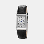 Montre femme Lip Churchill T24 671927, cadran argenté, bracelet en cuir noir – Design rectangulaire fin et classique Femme LIP 
