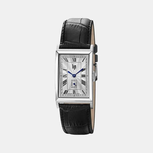 Montre femme Lip Churchill T24 671927, cadran argenté, bracelet en cuir noir – Design rectangulaire fin et classique Femme LIP 
