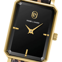 Montre Femme Pierre Lannier Ariane 006L539 Doré Cadran Noir Bracelet Cuir Léopard Femme PIERRE LANNIER 