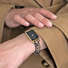 Montre Femme Pierre Lannier Ariane 006L539 Doré Cadran Noir Bracelet Cuir Léopard Femme PIERRE LANNIER 
