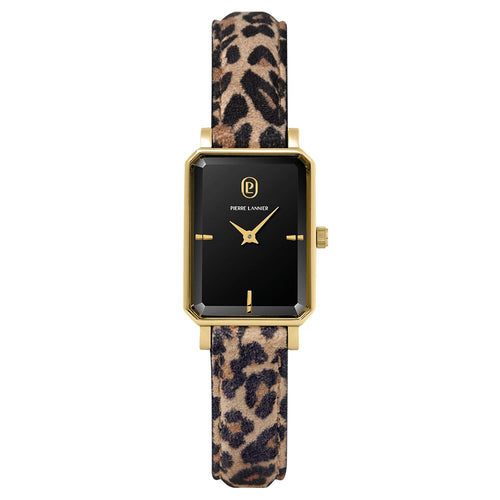 Montre Femme Pierre Lannier Ariane 006L539 Doré Cadran Noir Bracelet Cuir Léopard Femme PIERRE LANNIER 