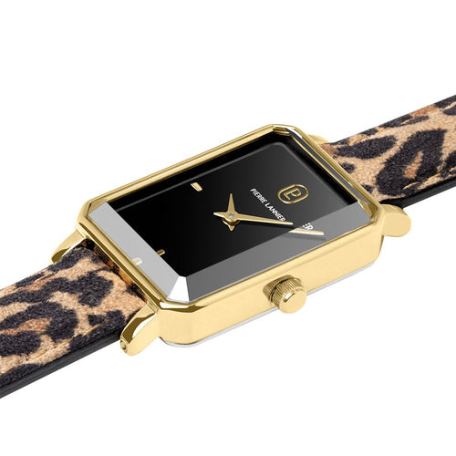 Montre Femme Pierre Lannier Ariane 006L539 Doré Cadran Noir Bracelet Cuir Léopard Femme PIERRE LANNIER 