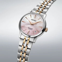 Montre femme Seiko Presage Automatic SRPM06J1, cadran rose, boîtier bicolore en acier inoxydable – Édition limitée au design élégant Homme SEIKO 