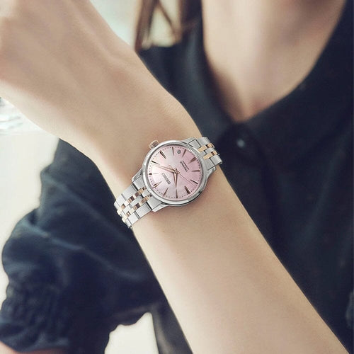 Montre femme Seiko Presage Automatic SRPM06J1, cadran rose, boîtier bicolore en acier inoxydable – Édition limitée au design élégant Homme SEIKO 