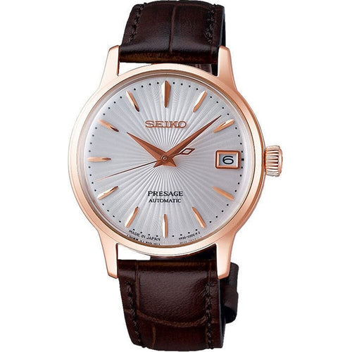 Montre femme Seiko Presage Cocktail « Bellini » SRP852J1, cadran argenté, bracelet en cuir marron – Automatique, design élégant Homme SEIKO 
