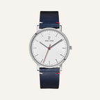 Montre Homme Essential 217G106 en Acier Argenté avec Cadran Blanc et Bracelet Cuir Bleu Homme PIERRE LANNIER 
