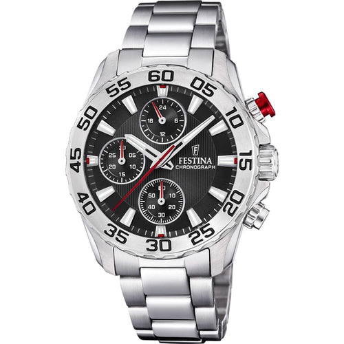 Montre homme Festina F20457/3, cadran noir, bracelet en acier inoxydable, chronographe, affichage de la date, mouvement à quartz, design sport Homme FESTINA 