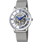 Montre homme Festina F20534/1 à cadran squelette, bracelet en maille d'acier inoxydable argenté, mouvement automatique, aiguilles bleues, design élégant à cœur ouvert Homme FESTINA 