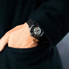 Montre homme Festina F20535/1 à cadran squelette, bracelet en maille d'acier inoxydable, mouvement automatique, design cœur ouvert, style classique et élégant. Homme FESTINA 