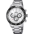 Montre homme Festina F20575/1, cadran blanc, bracelet en acier inoxydable, chronographe, affichage de la date, mouvement à quartz, design sport classique. Homme FESTINA 