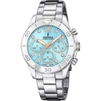 Montre homme Festina F20603/4, cadran bleu clair, bracelet en acier inoxydable, chronographe, affichage de la date, mouvement à quartz, design sport élégant. Homme FESTINA 